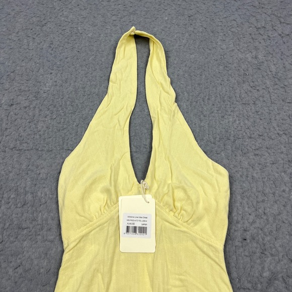 Peppermayo Adrienne Linen Maxi Dress Women's 0 Yellow Lemon Halter Open Back Fun - Picture 9 of 11